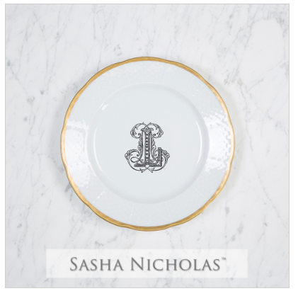 Dinnerware Tablescapes China Weddings Registry Ideas Monogrammed Unique Dishes Custom Tablesetting Sasha Nicholas St. Louis, Champagne Bucket Wedding Registry Gold New Years Eve Wedding Country Club NYE Winter Wedding 24K Weave Dinner Plate