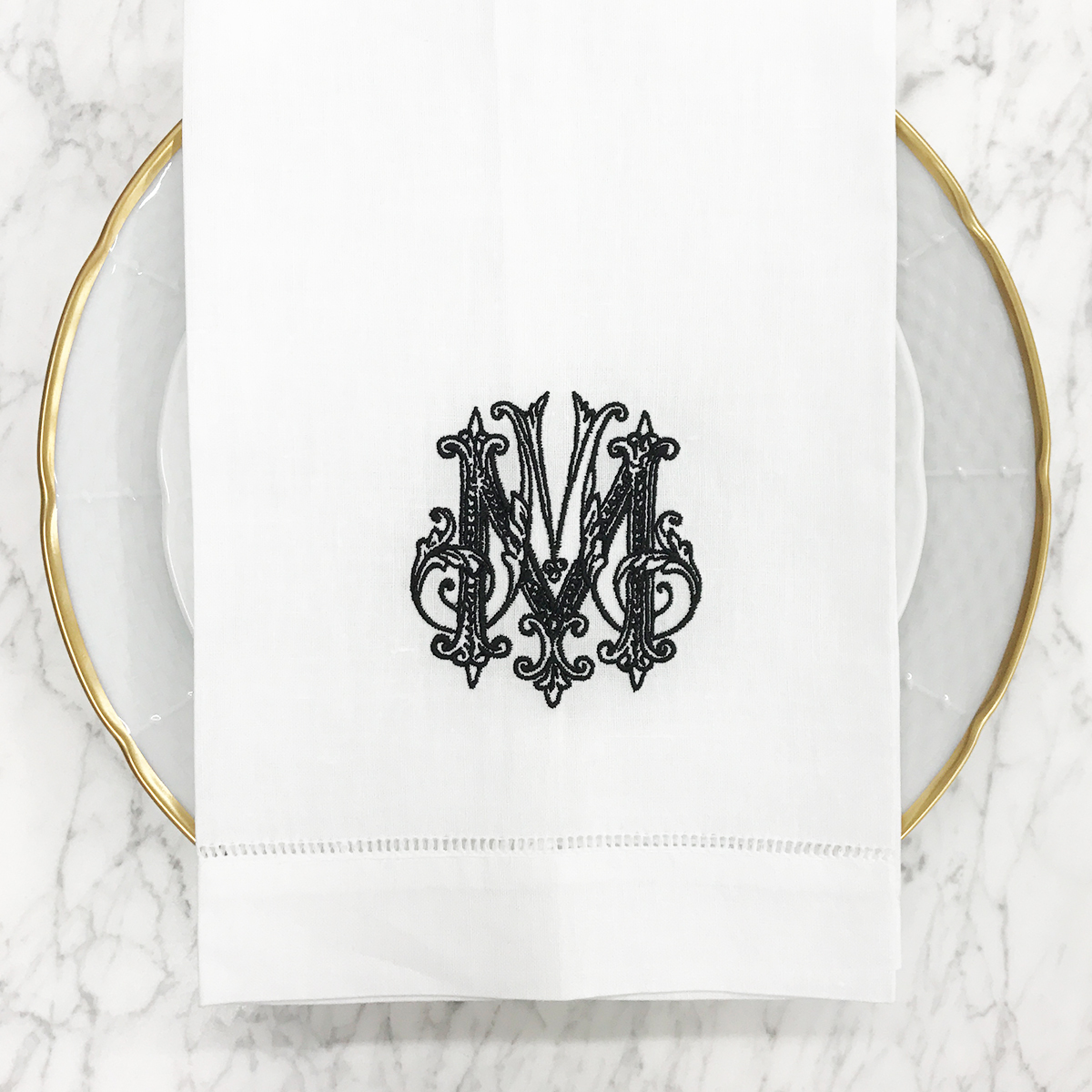 Dinnerware Tablescapes China Weddings Registry Ideas Monogrammed Unique Dishes Custom Tablesetting Sasha Nicholas St. Louis, Champagne Bucket Wedding Registry Gold New Years Eve Wedding Country Club NYE Winter Wedding Dinner Napkin